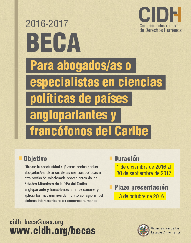 Beca para abogados o especialistas en ciencias polticas de pases angloparlantes y francfonos del Caribe